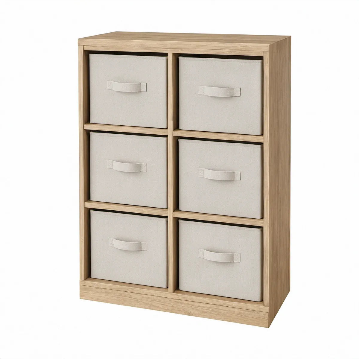 Opbevaringsreol med 6 stofskuffer, lysebrun og beige, 60 x 30 x 90 cm