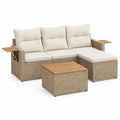 Havesofasæt i L-form med chaiselong, sofabord og sideborde, natur/beige, 218 x 145 x 83 cm