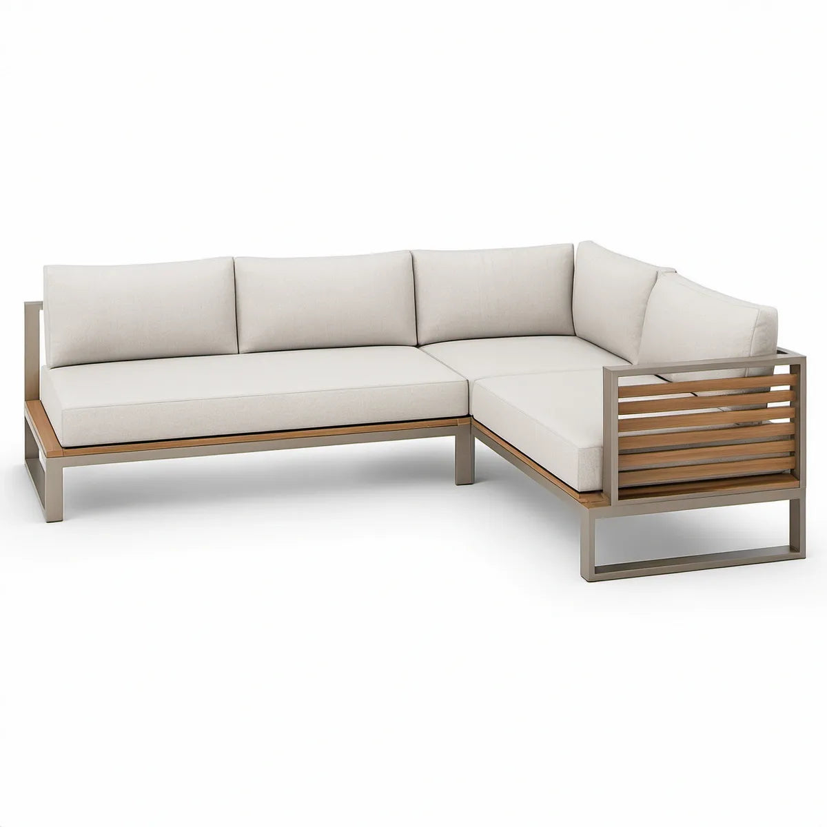 Hjørnesofa med højrevendt chaiselong, 3 siddepladser, 235 x 160 x 70 cm, beige, gråbrun og naturbrun