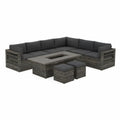 Haveloungesæt med hjørnesofa, bord og 2 puffer i grå PE-rattan, 250 × 250 cm