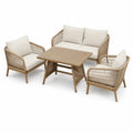 Haveloungesæt med 2 lænestole, 2-personers sofa og sofabord 90 x 60 x 45 cm i akacietræ, PE-rattan og hvid