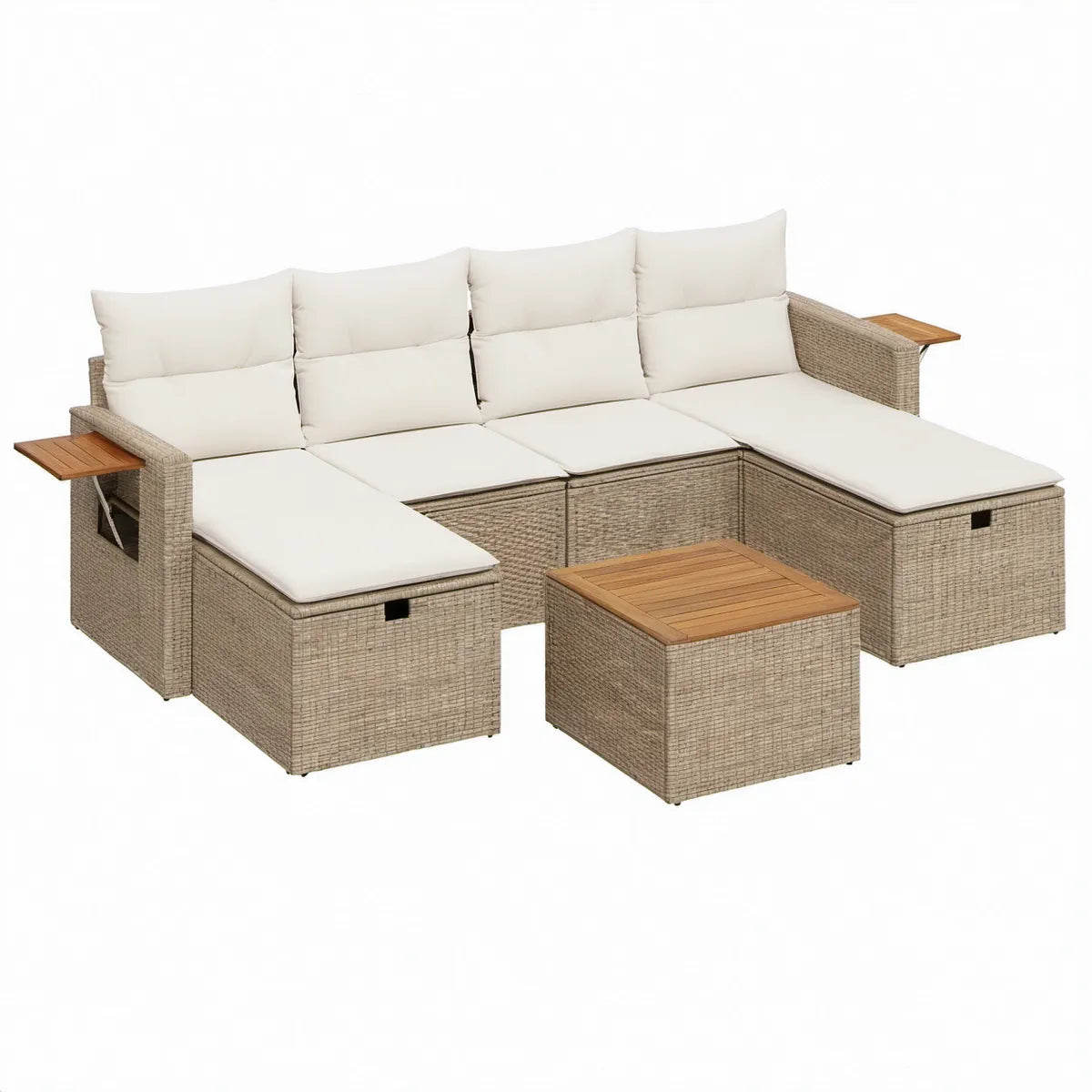 Hjørnesofa med opbevaring og sofabord i beige polyrattan 250 x 175 x 88 cm