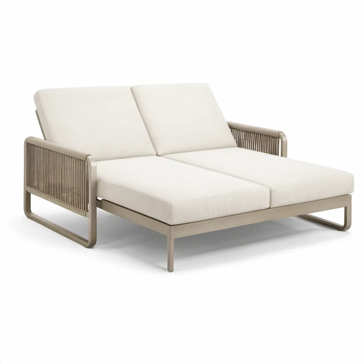 2-personers havesofa i beigegrå aluminium med cremehvide hynder, 160 x 85 x 80 cm