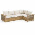 L-formet 5-personers havesofa i massivt akacietræ, natur/creme, 220 x 220 x 70 cm